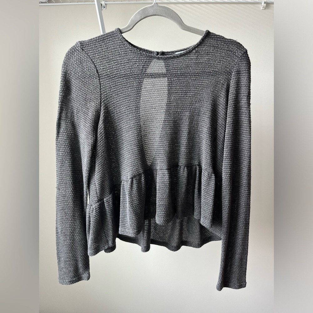PacSun - Grey Cropped Peplum Waffle Open Back Sweater